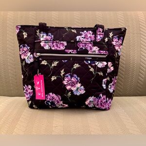 Vera Bradley Small Vera Tote Performance Twill Floating Plum Pansies. NWT’s